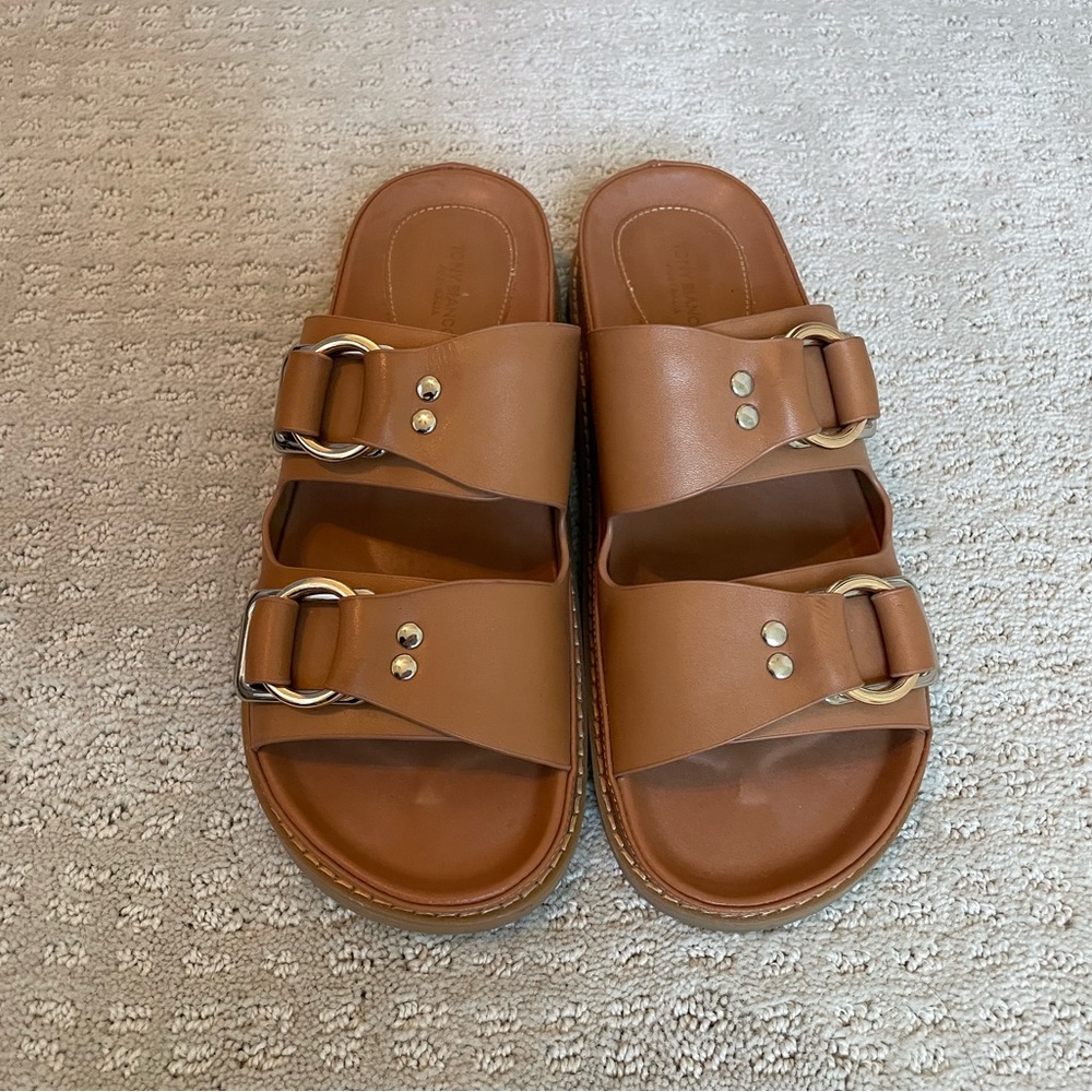 Tony Bianco tan slip on sandals
